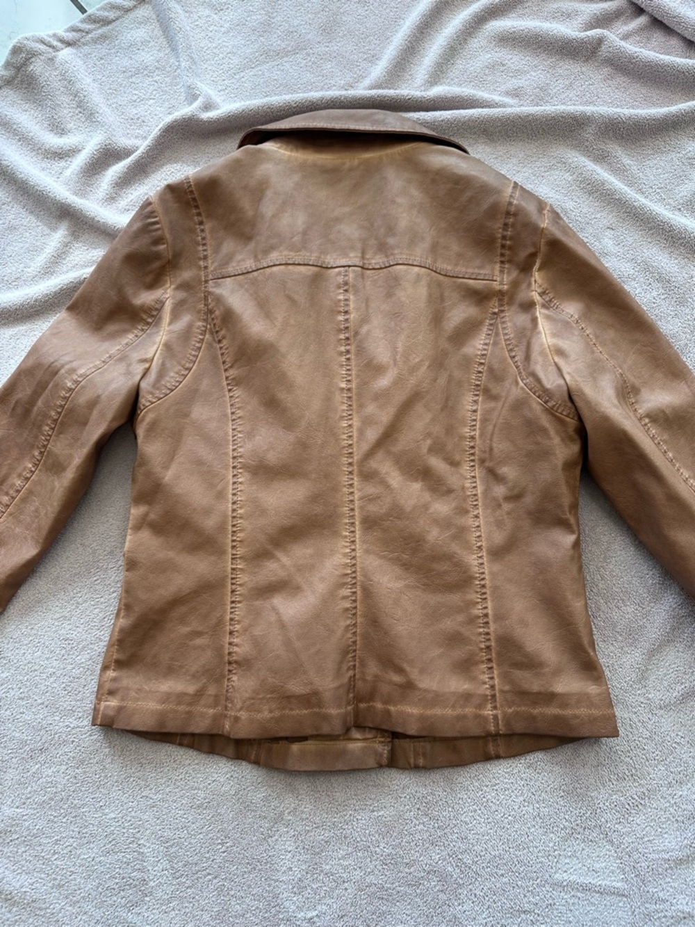Max Studio Cognac Faux Leather Moto Jacket - Picture 2 of 5